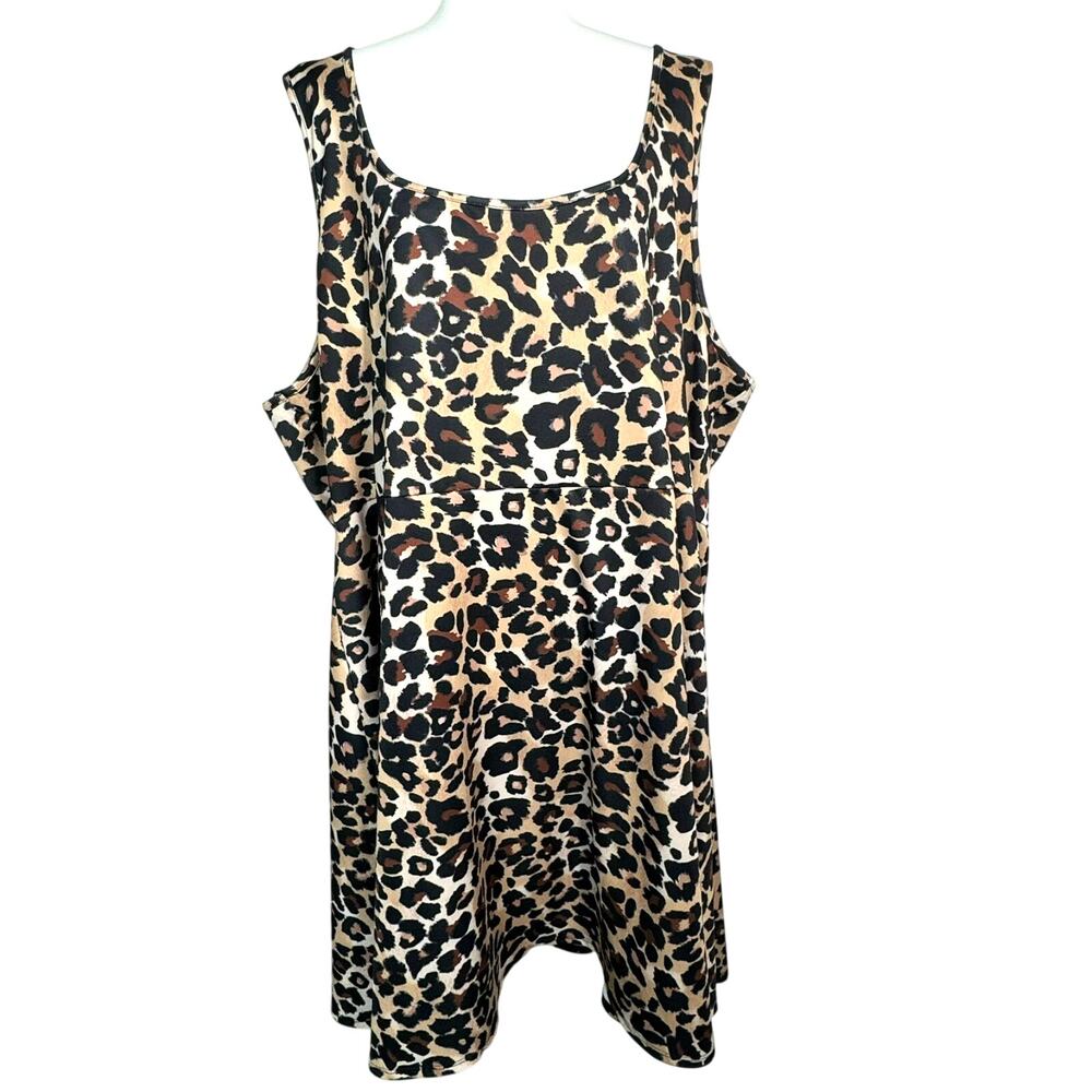 TORRID 5X Leopard Animal Print Scoop Neck Midi‎ Stretch Skater Tank Dress Party